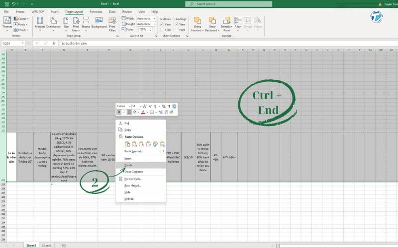 Hình ảnh chuẩn bị trước khi in Excel vừa trang giấy A4 ngang - Xóa ô trống thừa